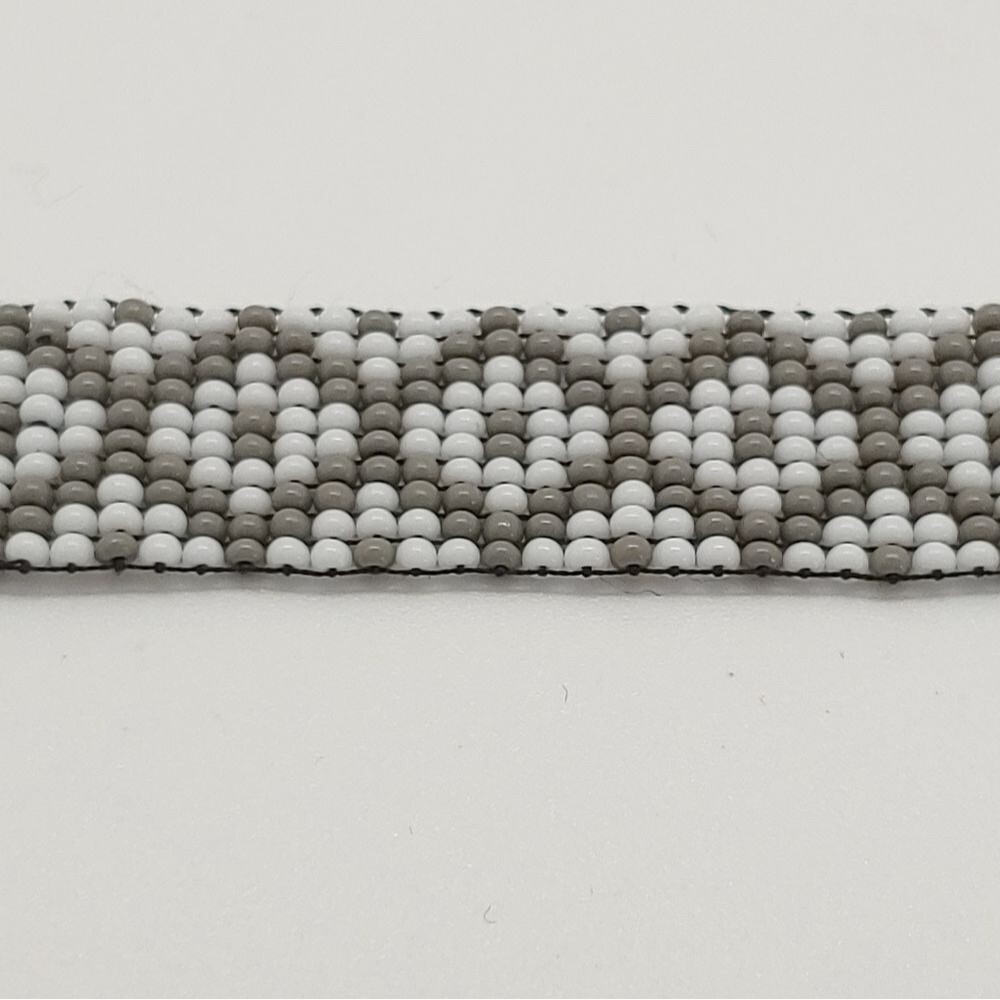 Loom Beaded Choker Necklace White w/ Gray - Picture 3 of 4